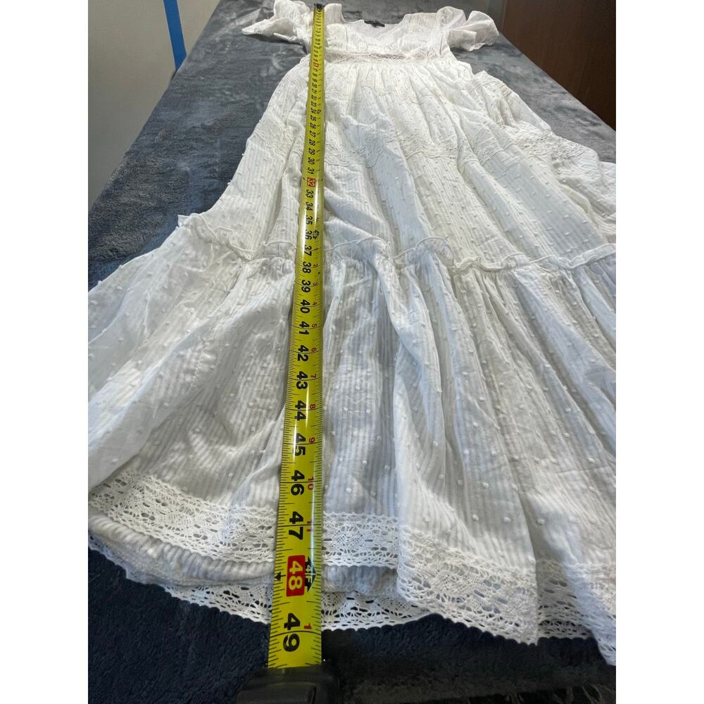 Lulus Small White Maxi Dress Swiss Dot Crochet Lace Wrap V-Neck Short Sleeve - Picture 5 of 10